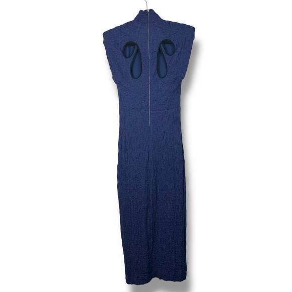 Sabina Musayev Revolve Nofit Blue Mock-Neck Unlined Textured Midi Dress Medium - Picture 12 of 16